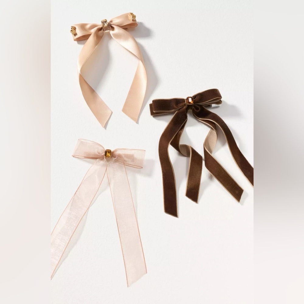 NWT Anthropologie Gemstone Bow Hair Clips Brown Set of 3